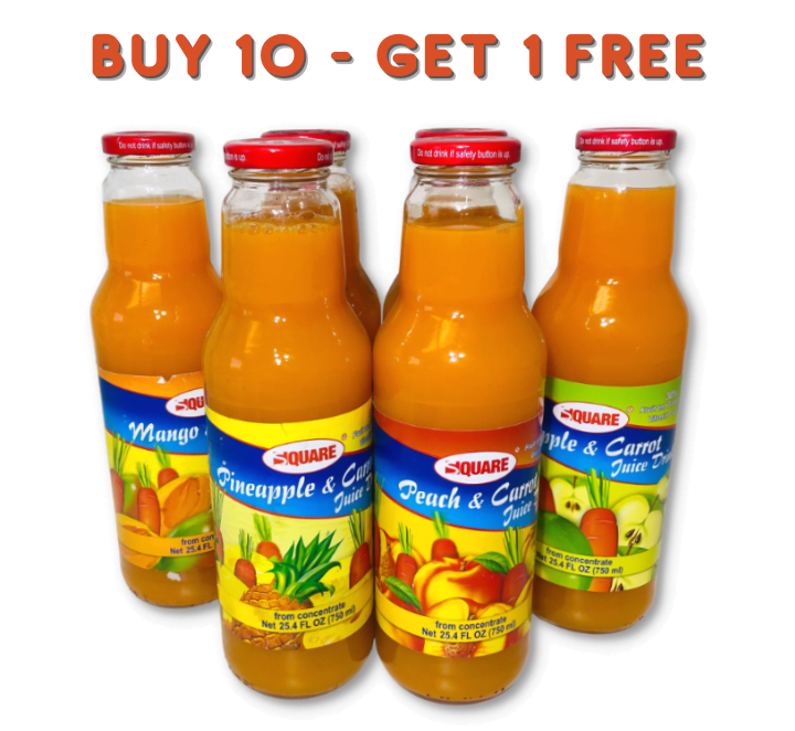 Buy 10 Cases, Get 1 Free - Square Carrot Blended Juices.