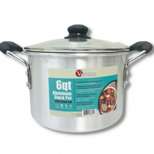 Stock Pot Aluminum w/Glass Lid 6-QT, wholesale.